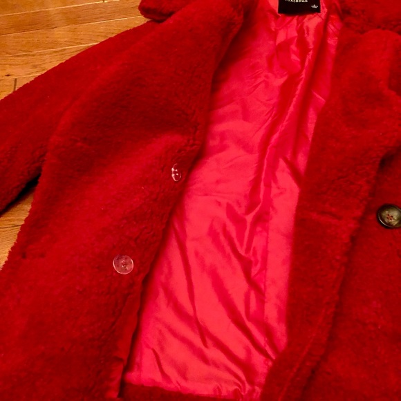 New Teddy shearling faux fur jacket coat in red size S - Picture 6 of 10
